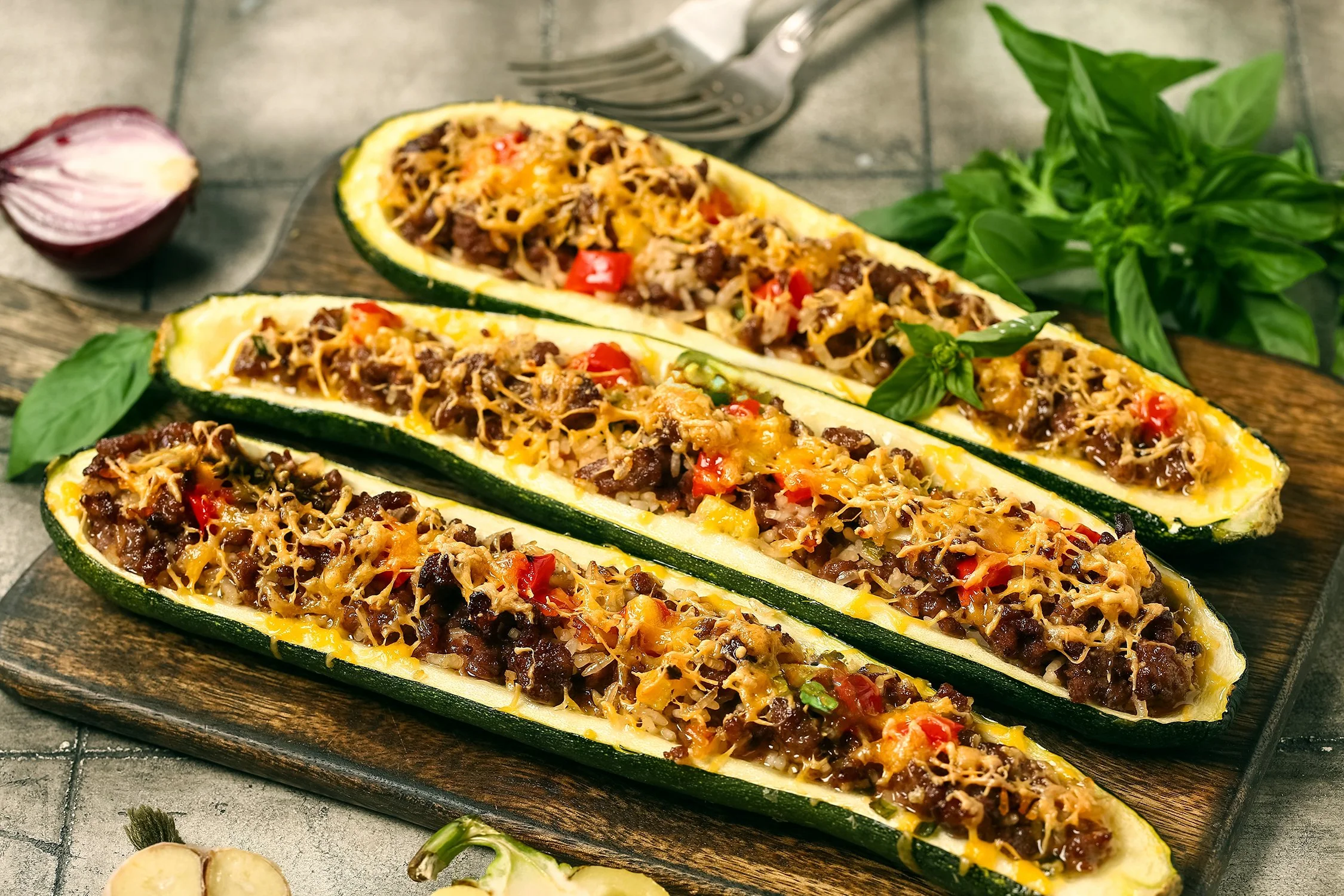 Ground Beef Zucchini Boats