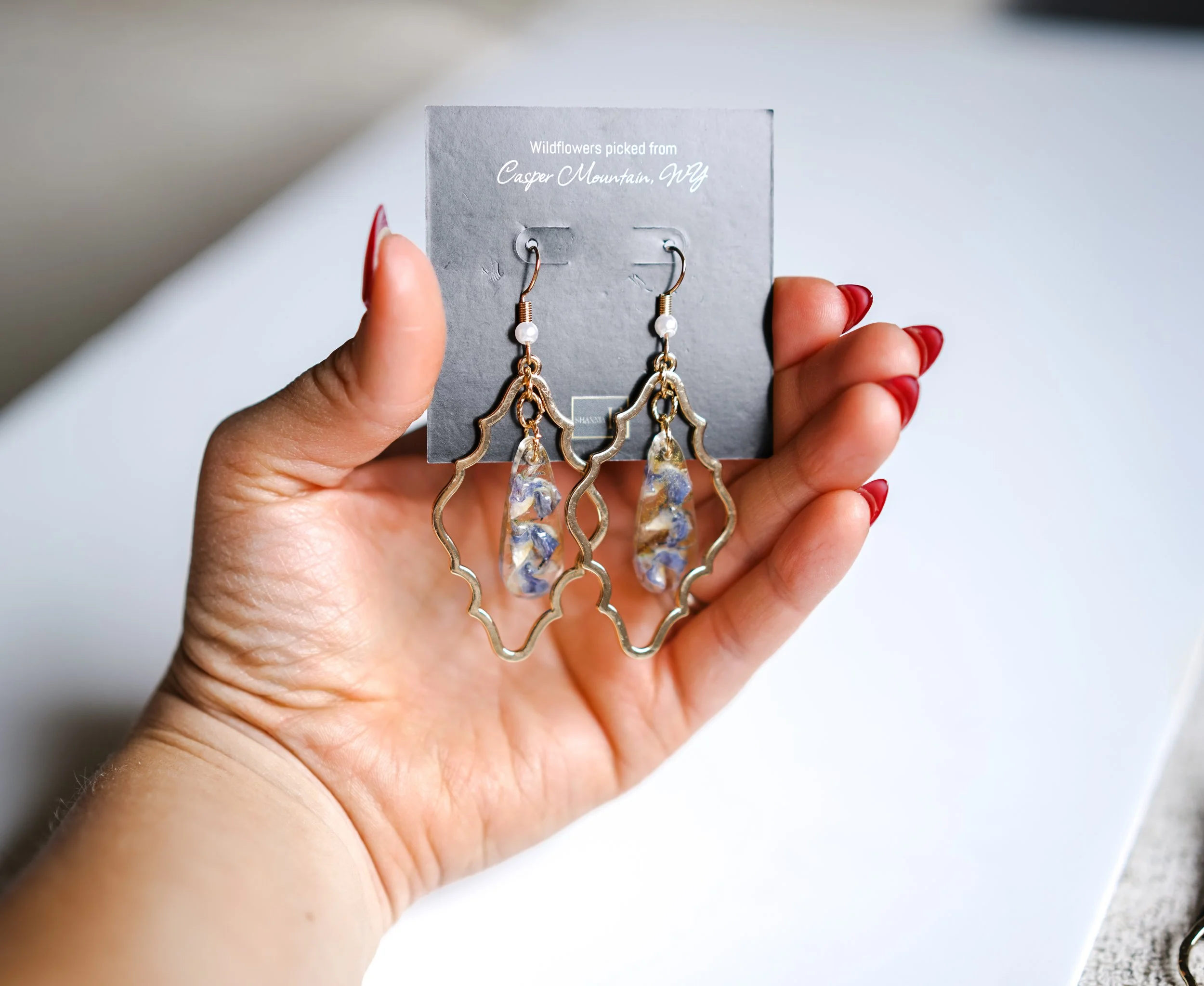 Purple Flower Long Dangle Earrings 1.JPG