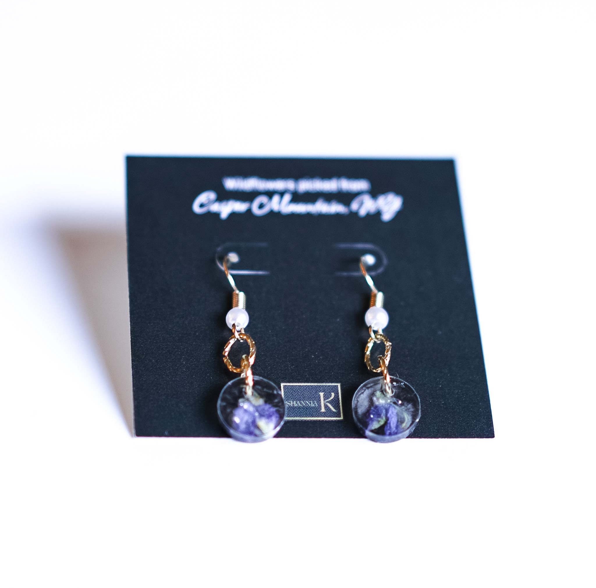 Small Purple Flower Dangle Earrings
