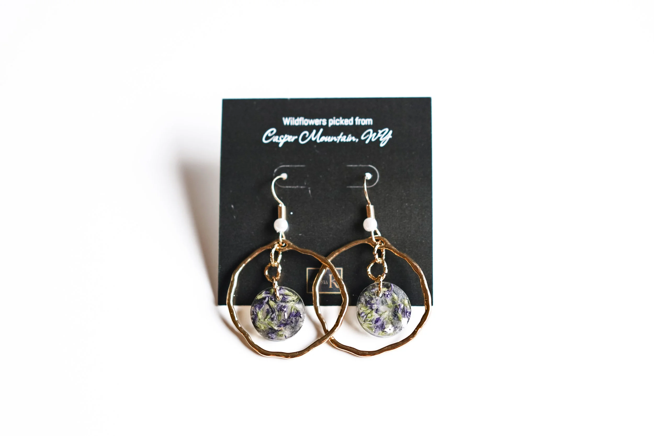 Purple Flower | Translucent Black Circular Dangle Earrings