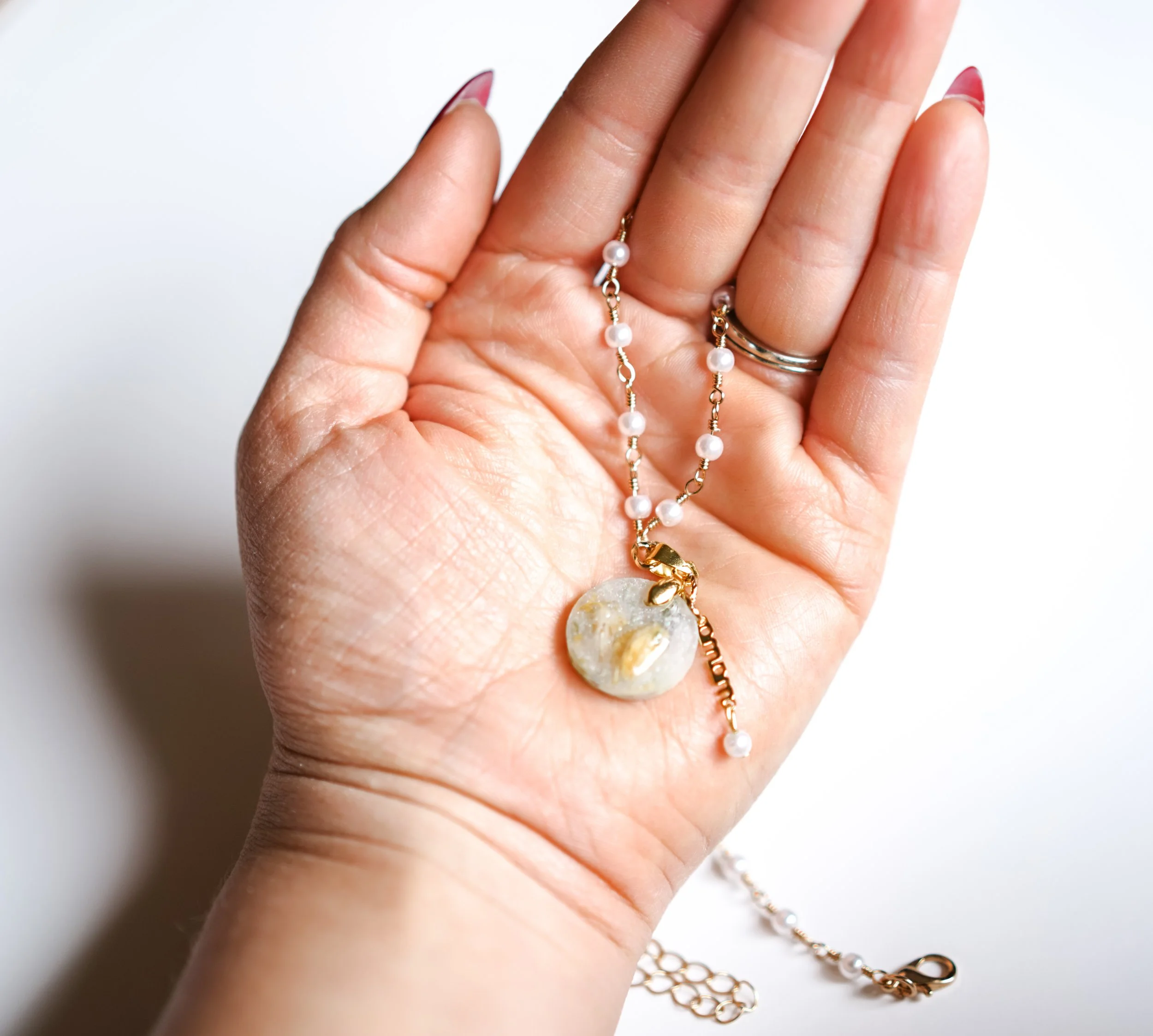 Yellow Flower Pearl Necklace 1.JPG