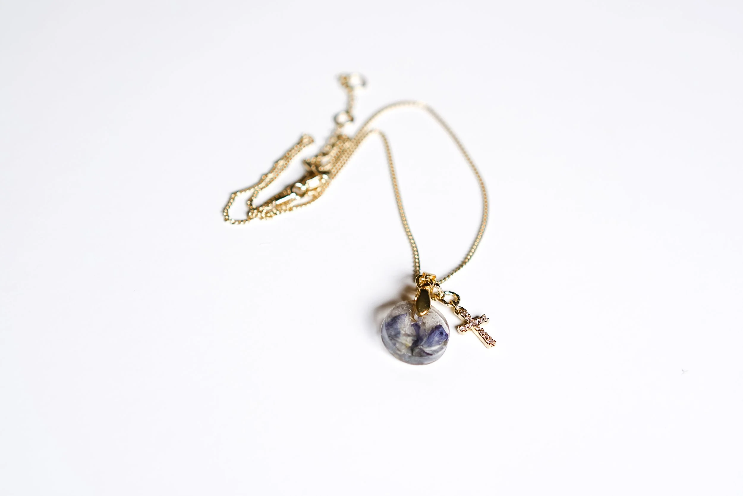 Purple Flower Cross Necklace 3.JPG