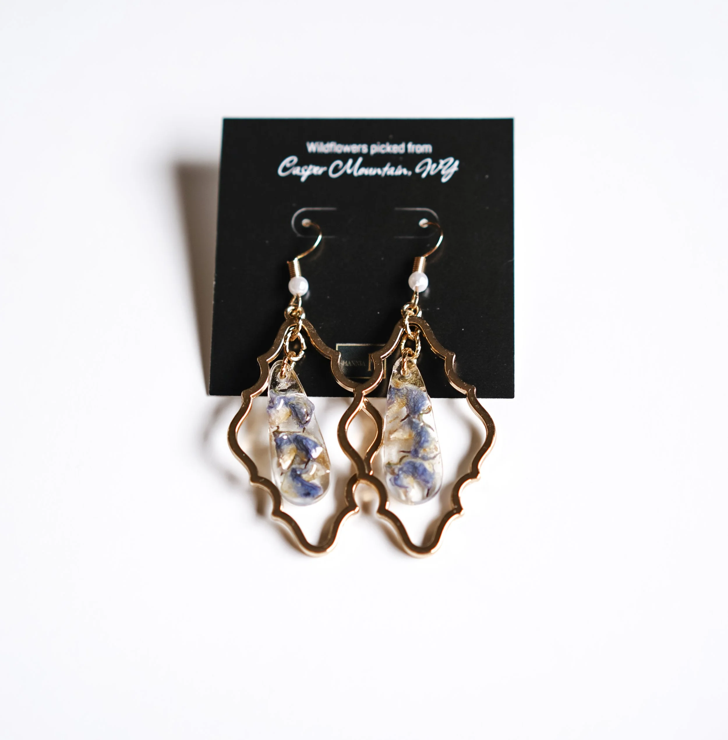 Purple Flower | Translucent Gold Ornate Dangle Earrings