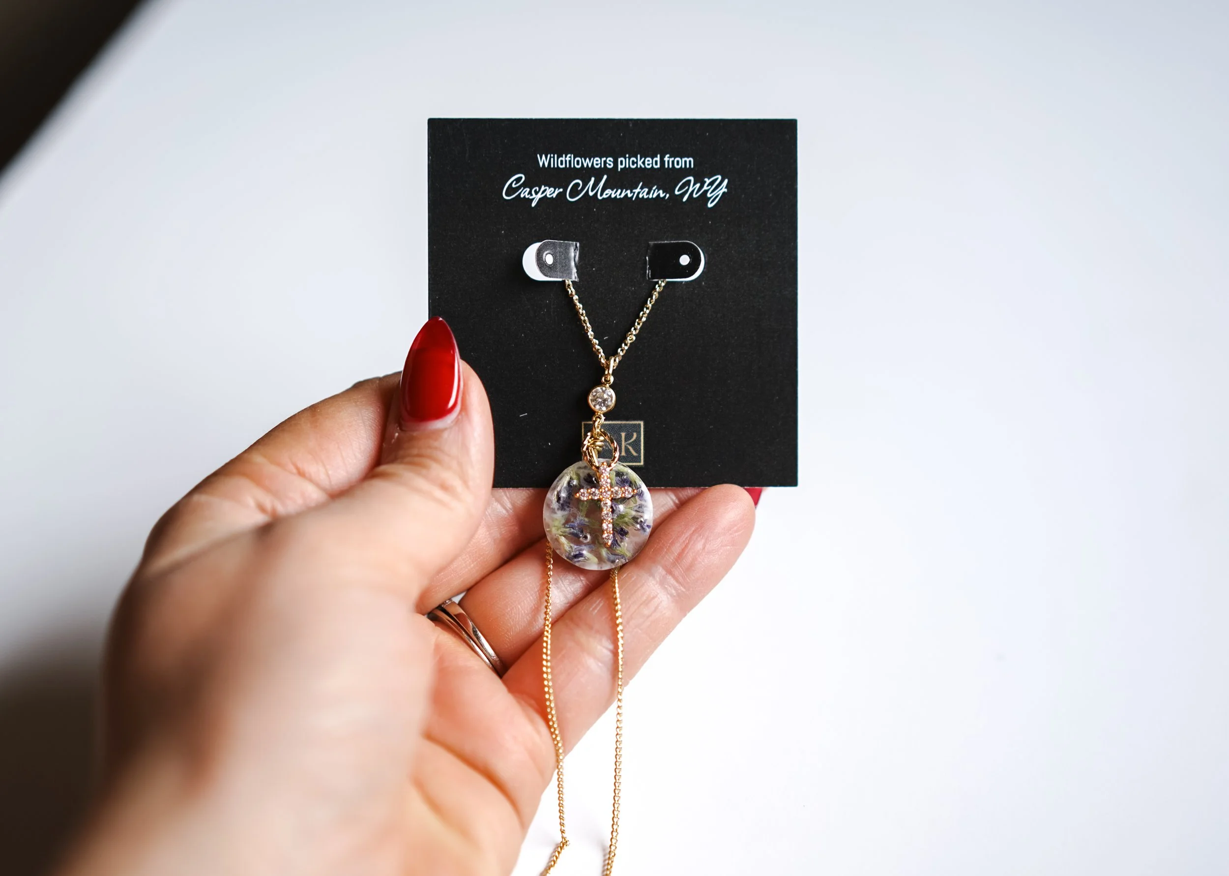 Purple Flower White Resin Cross Necklace 2.JPG