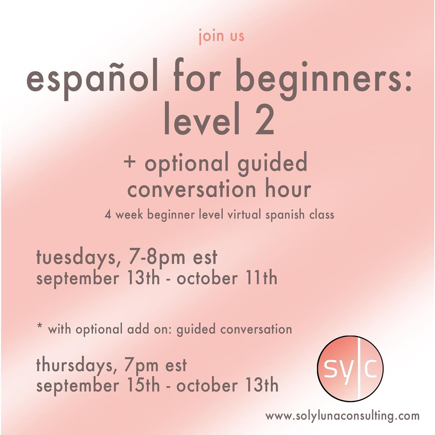 🚨 espa&ntilde;ol for beginners 2 🚨 

registration is LIVE at the link in our bio! 

this level is not just for folks who took the first level, it&rsquo;s for anyone who has a base knowledge and would like to keep learning and improving! 

plus we h
