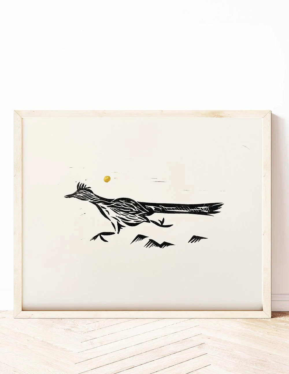 Framed Roadrunner Linocut Print