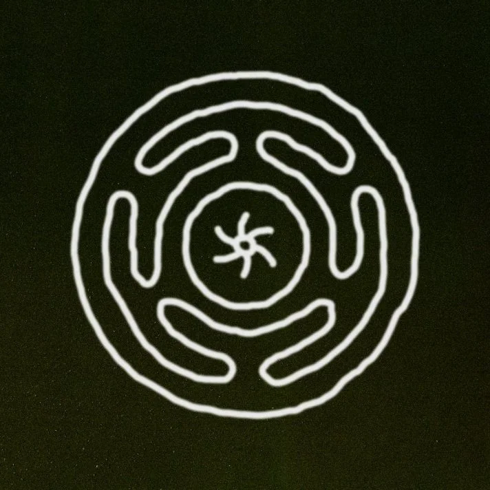 Three-armed Hecate labyrinth symbol representing cyclical transformation, the human psyche and the seasonal patterns explored through Five Element philosophy.