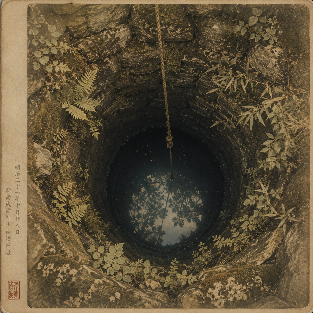 View into an old stone well surrounded by ferns and forest plants, representing The Well and its seasonal reflections, nature-based spirituality and contemplative practice.