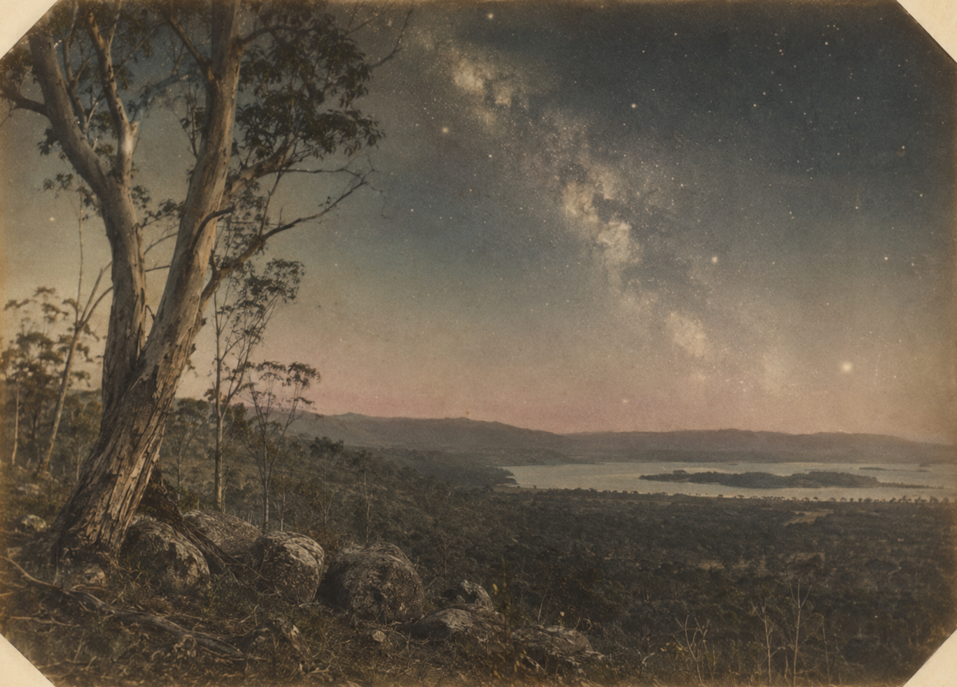 Australian bushland overlooking the coast beneath the Milky Way, reflecting the seasonal and nature-based spirituality of The Way of Nature.