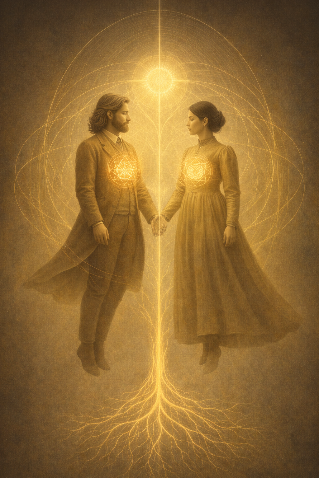 Symbolic depiction Summer Solstice and  the balance of masculine and feminine energy