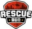 Red and black badge logo with the text "Rescue Run 2015" featuring a forest, helicopter, and stars.