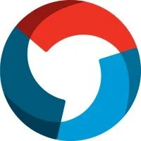 Abstract circular logo with red and blue segments