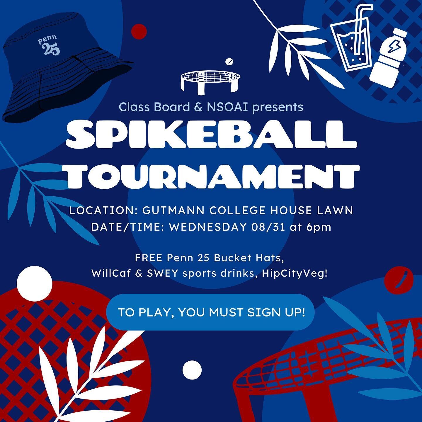 on Wednesday, August 31 at 6pm, come down to Gutmann College House Lawn (the lawn in front of what was New College House West) to compete in the largest Spikeball tournament in Penn's history!🏆

not only can you compete to be PENN&rsquo;S SPIKEBALL 