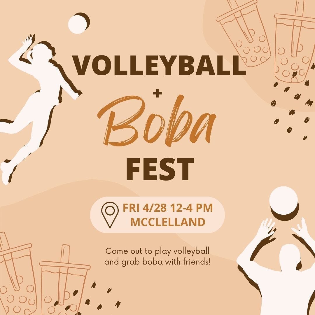 our final event of the year: 
🏐VOLLEYBALL + BOBA🧋come destress and mingle with classmates to end off your first year with a bang! 

***come early to get boba while supplies last :)

#upenn #philly #classof2026 #boba #food #volleyball #sports #penn 