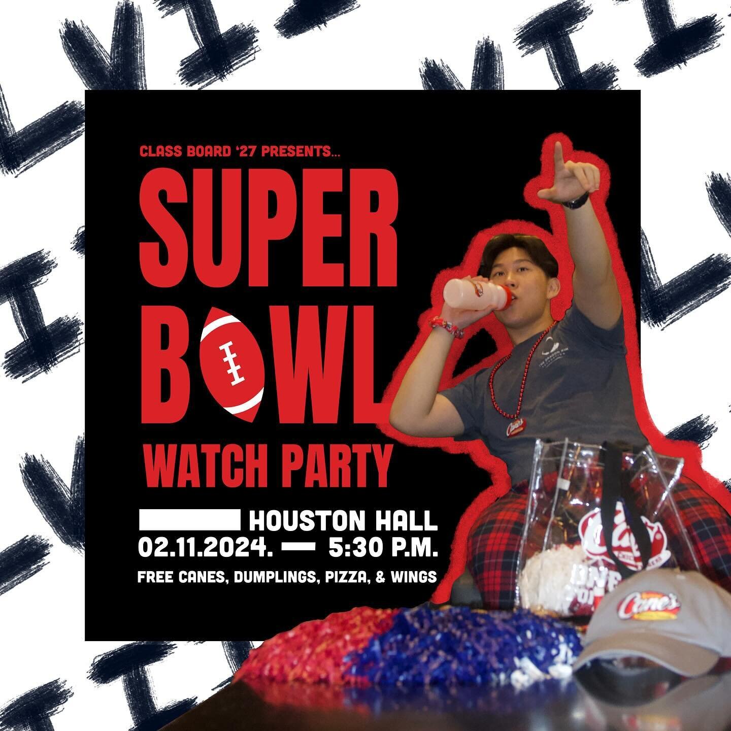 🏈 SUPERBOWL WATCH PARTY 🏈 | Sun, Feb 11th @ Houston Hall

Pull up to Houston Hall this Sunday at 5:30 p.m. to join us as we watch the Super Bowl. From free Canes to dumplings, pizza, and wings, we&rsquo;ve got you covered for game time.

How to win