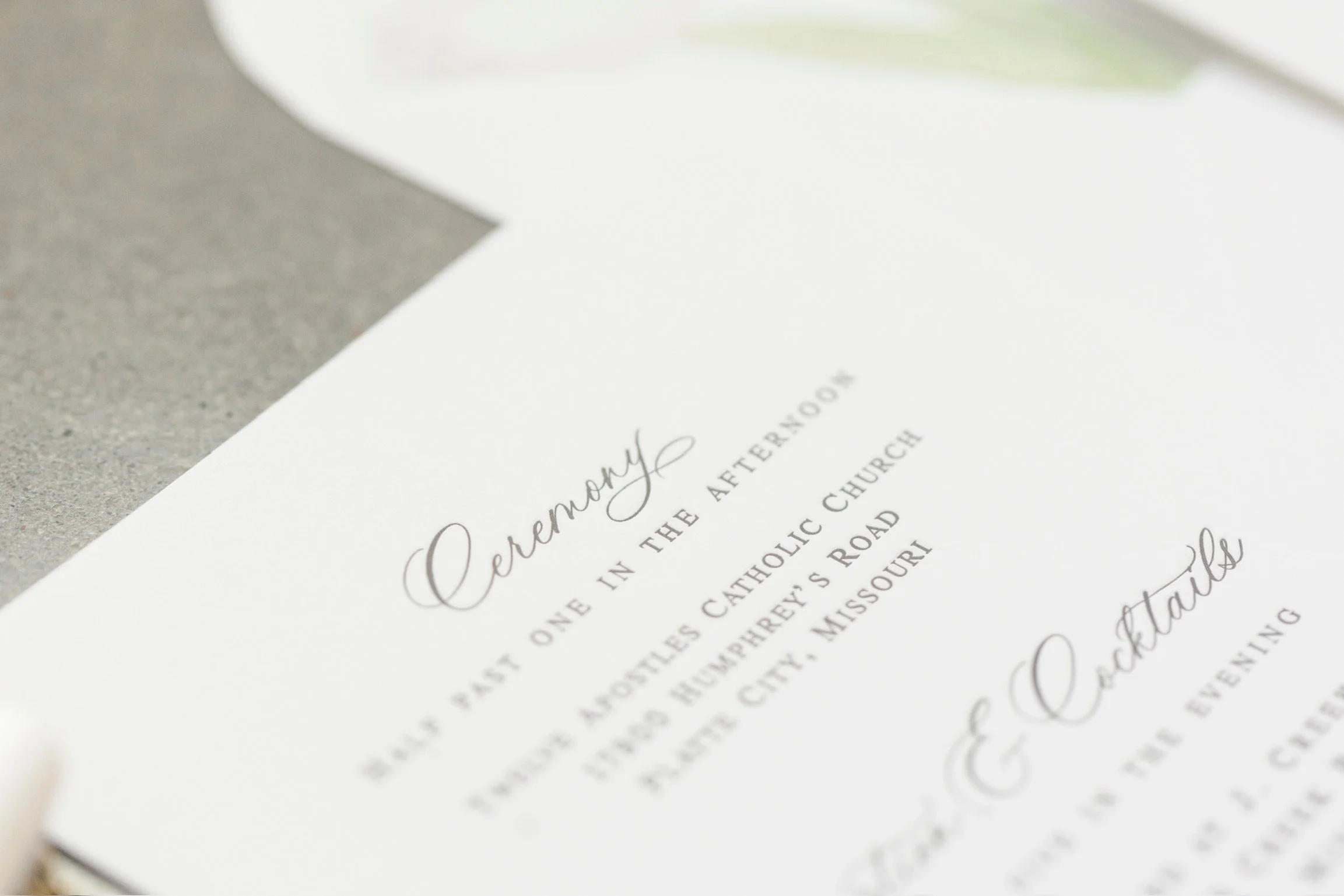 Eleanor Wedding Invitations Suite with letterpress, watercolor envelope liner, white silk ribbon and white wax seal