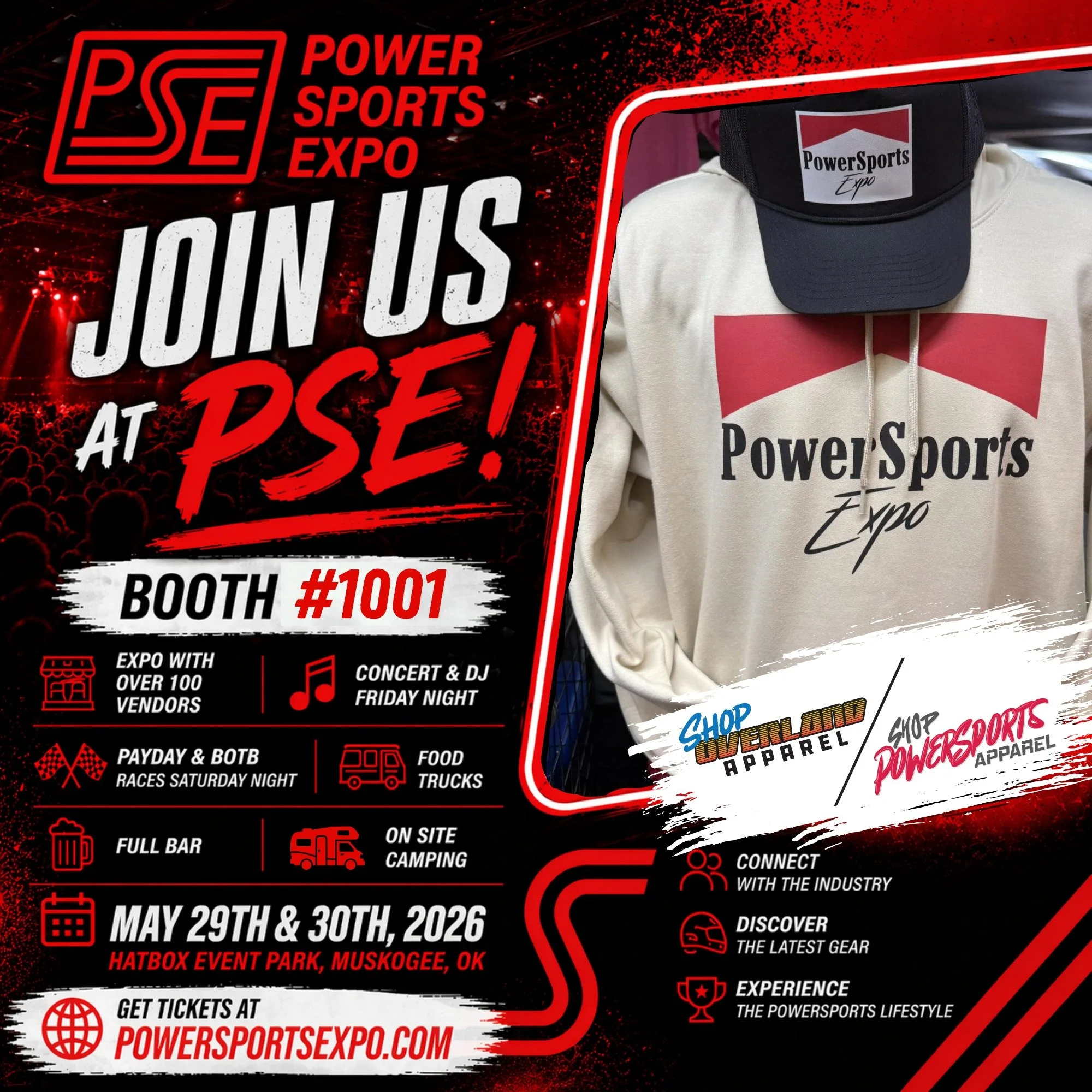 Power Sports Expo is coming up at the end of this month and we are excited to be their official merchandise provider! Be sure to swing by our booth during show hours and don't miss out on the racing Saturday night.