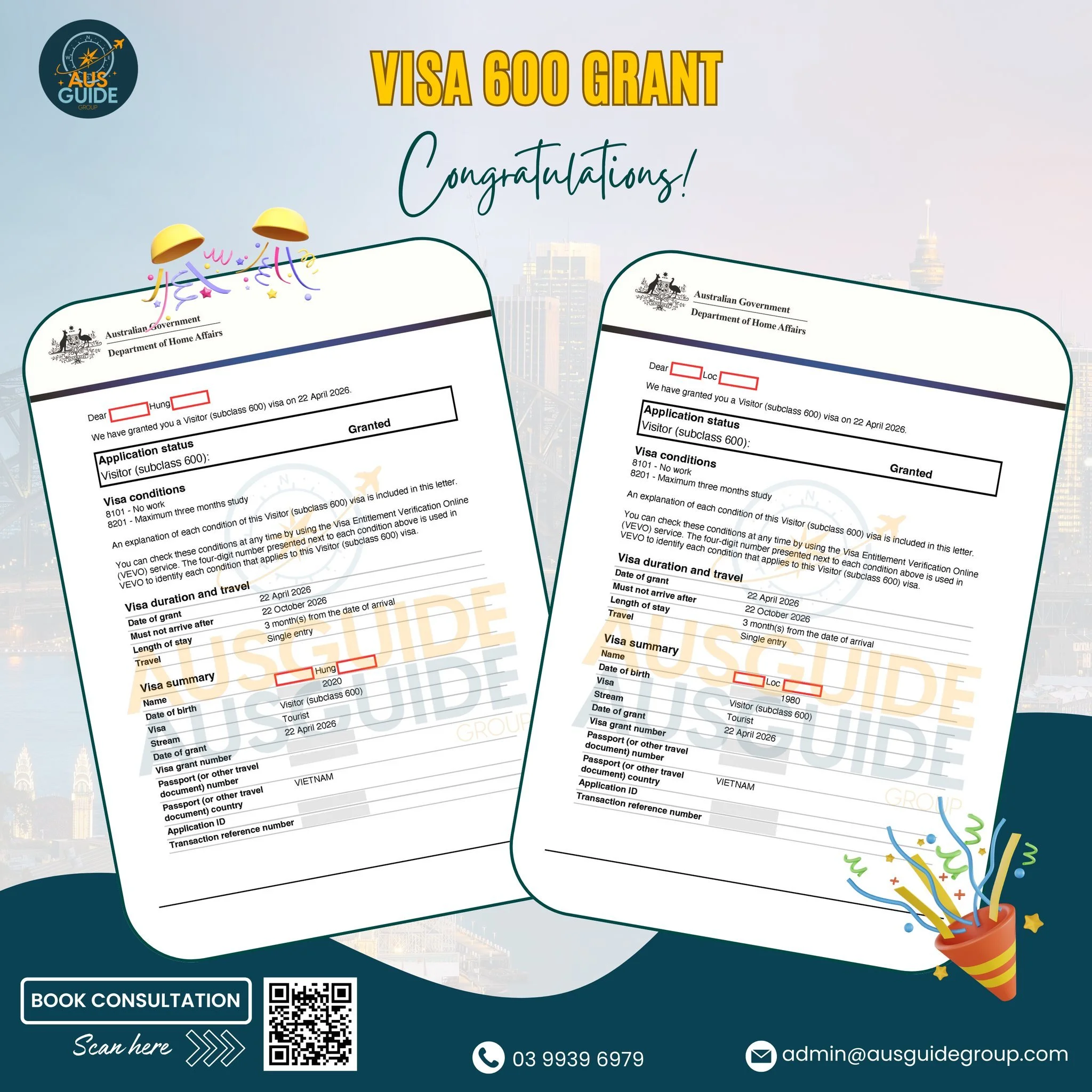A SPECIAL FAMILY TRIP – TWO VISITOR VISAS GRANTED