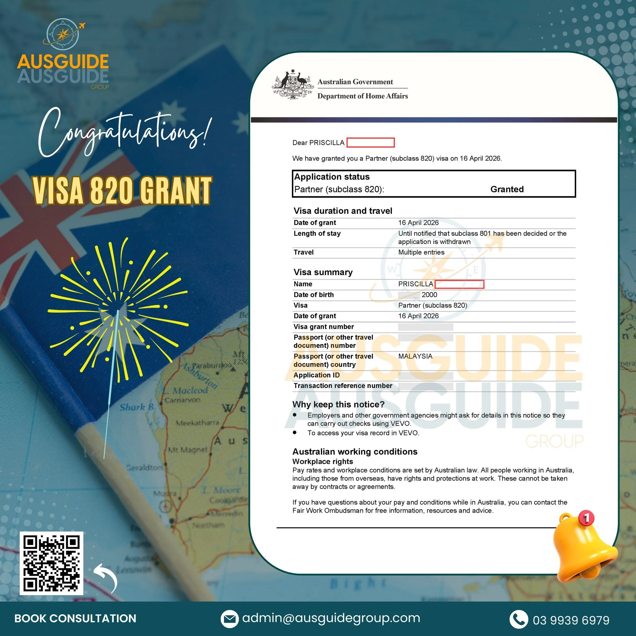 PARTNER VISA 820 GRANTED - SMOOTH OUTCOME AFTER PROCESSING PERIOD 