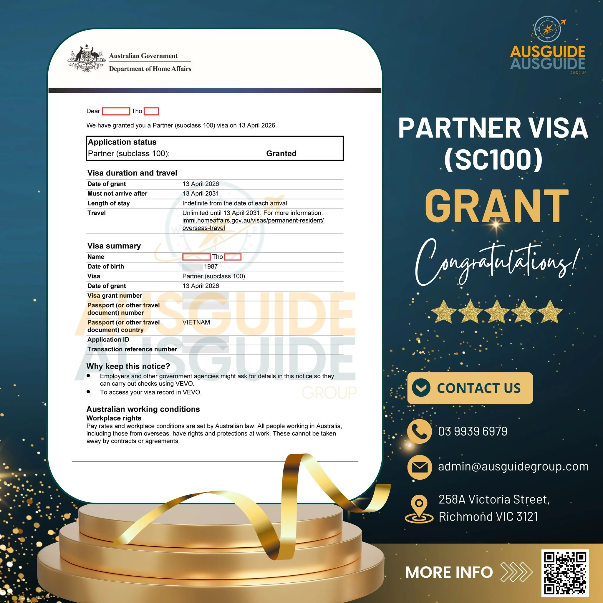 FROM OFFSHORE 309 TO PR 100 - A COMPLETE PARTNER VISA SUCCESS