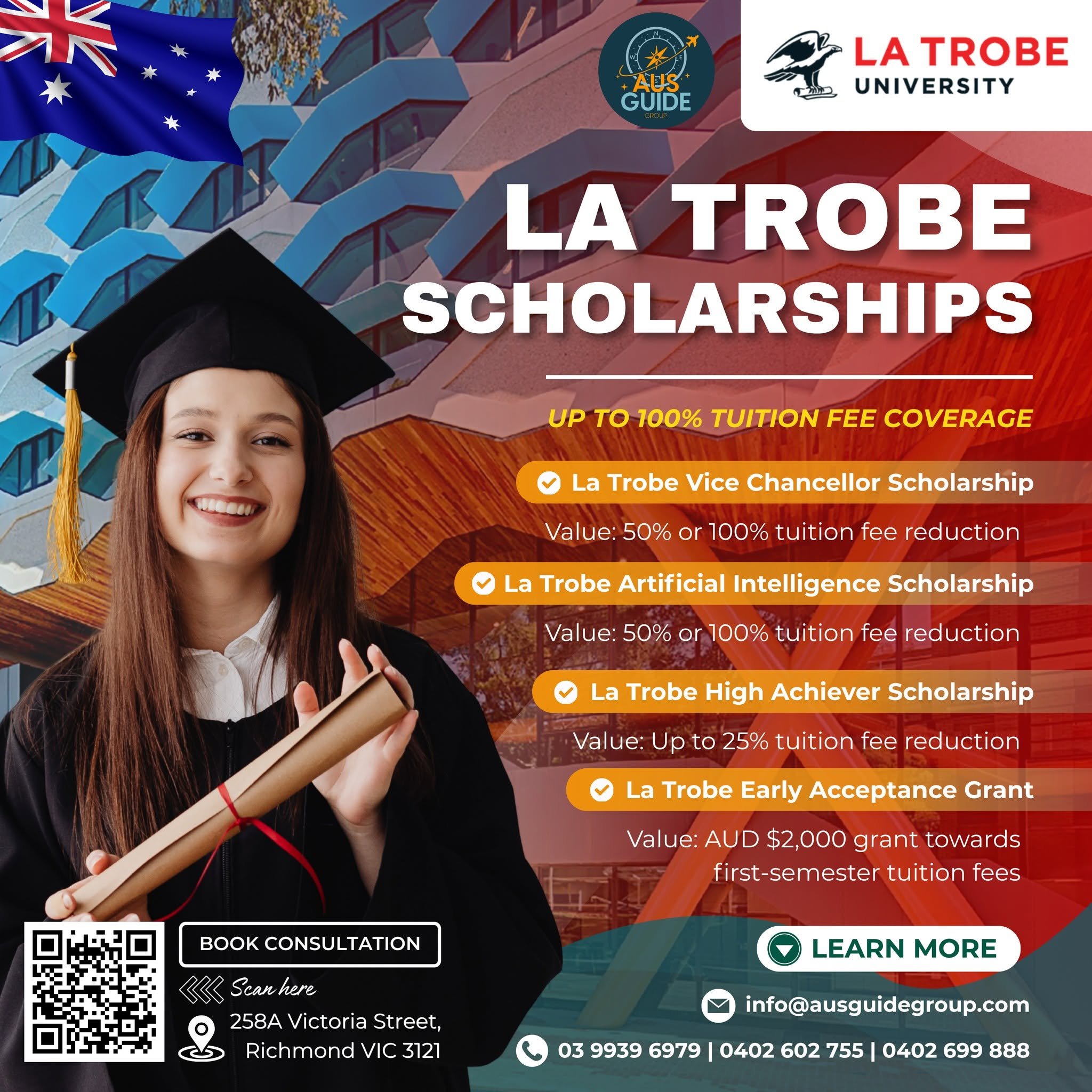 LA TROBE SCHOLARSHIPS – UP TO 100% TUITION FEE COVERAGE  