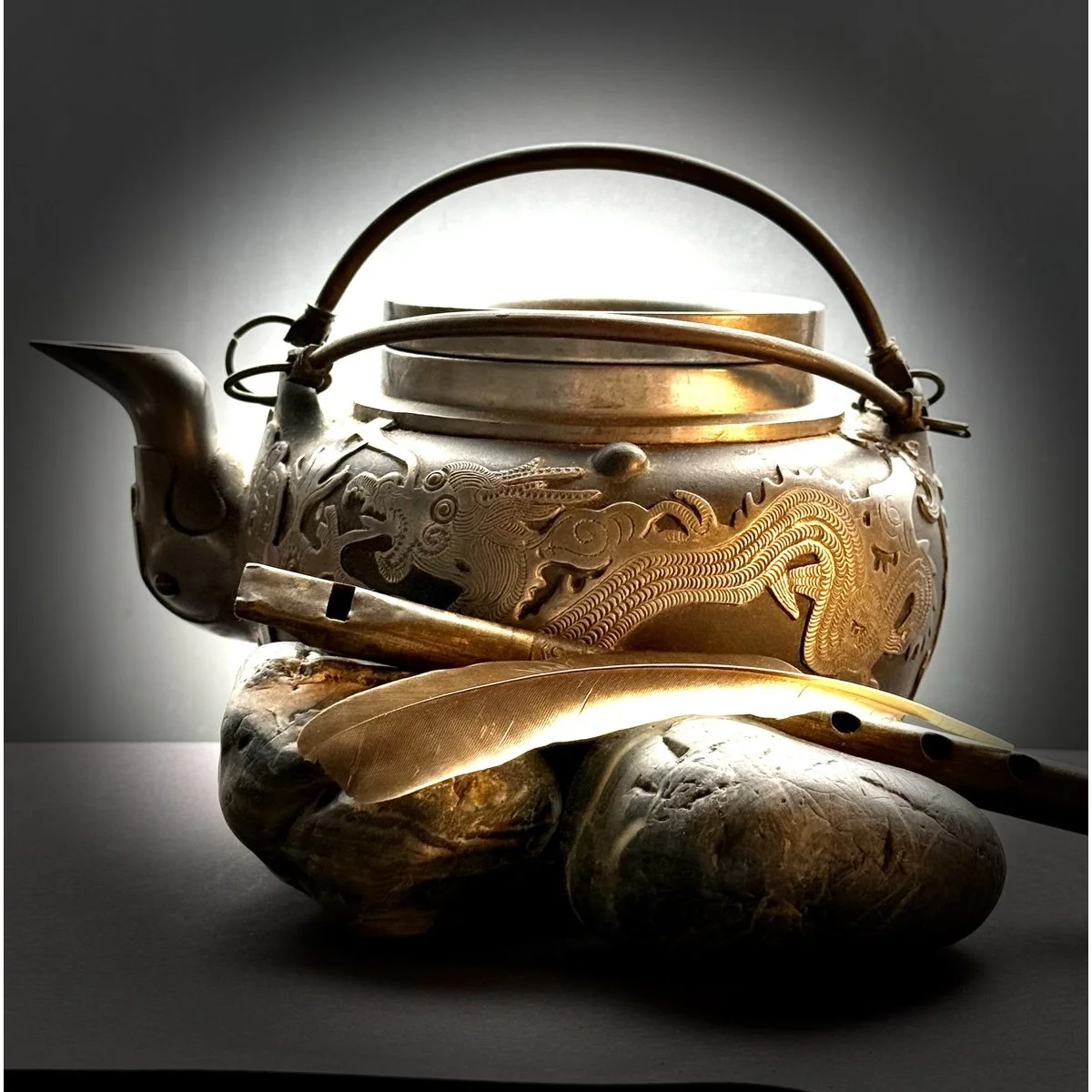 EARTH SERIES #NO4 TEAPOT WITH FEATHER AND ROCKS - DEIRDRE  MELLIS - POP 2025