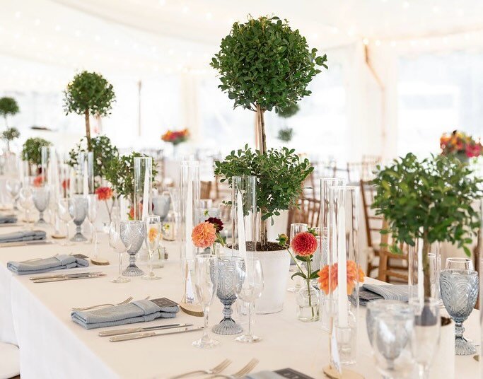 A tented wedding surrounded by hints of vibrant colors and beautifully sculpted topiaries. It&rsquo;s the perfect blend of elegance and nature, creating a magical atmosphere for your wedding day. And a nod to sailing, the grooms passion and where the