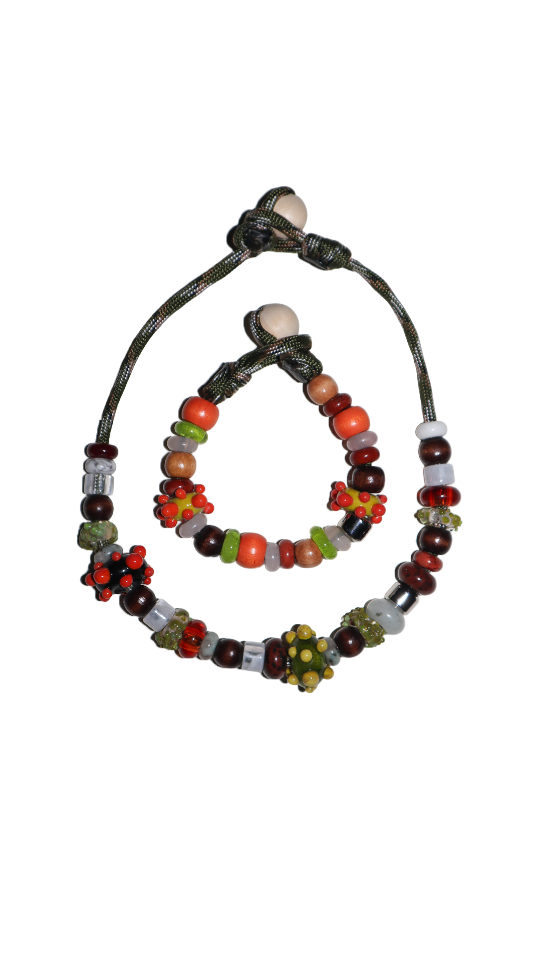 handmade glass beaded bracelet set in orange and green