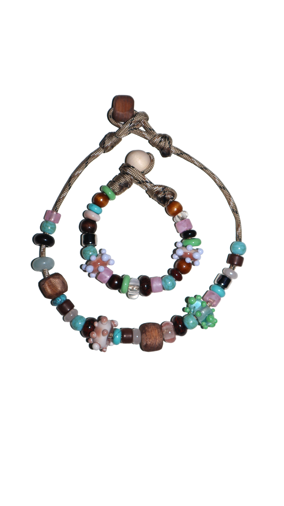 handmade glass beaded bracelet in pink and mint