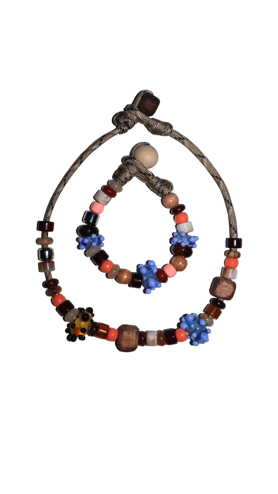 handmade glass beaded bracelet and necklace set in purple and brown