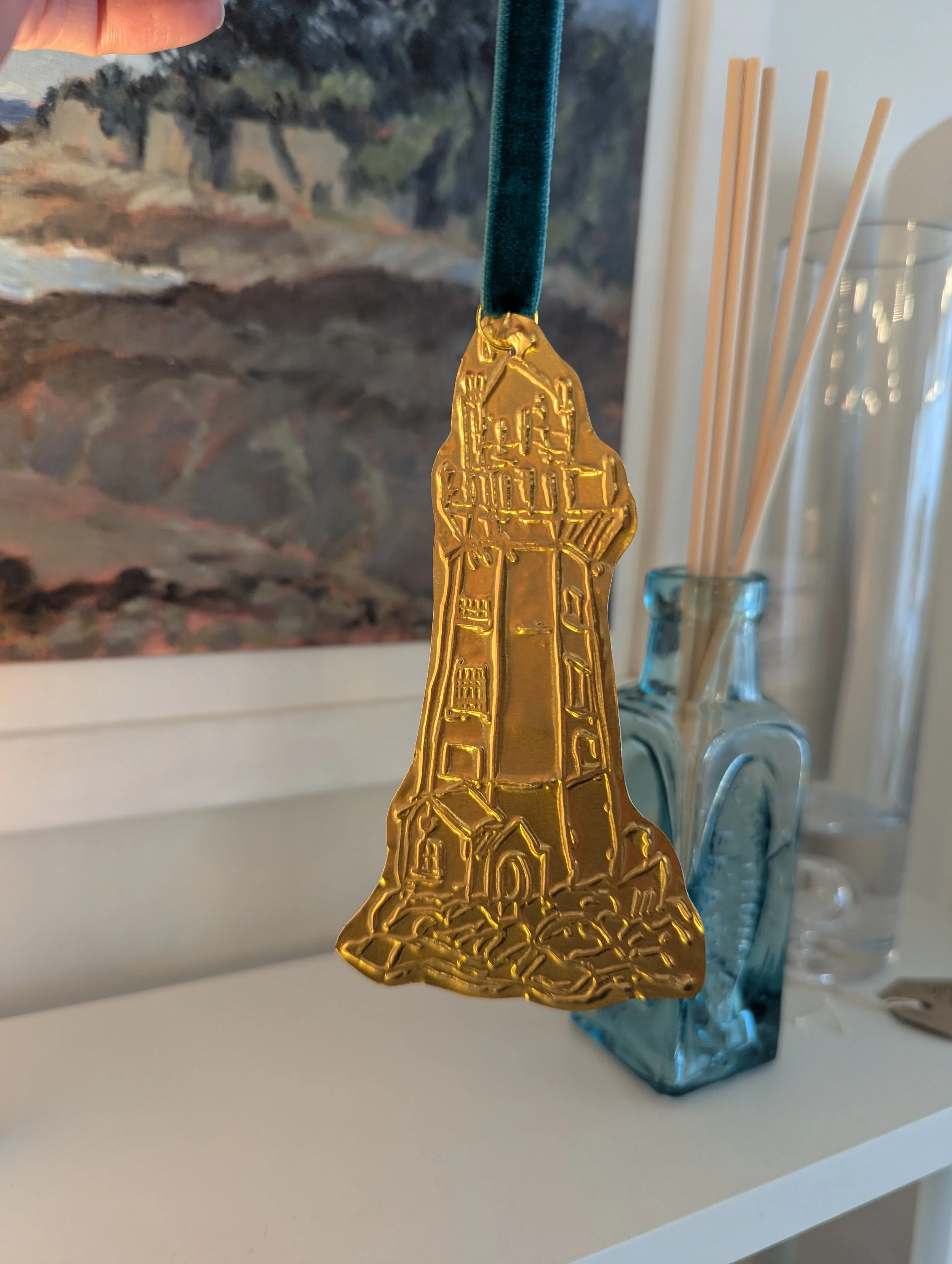 Gold Embossed Lighthouse Ornament