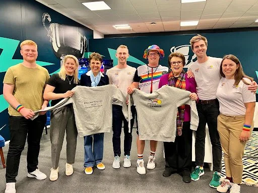 Pride in Tennis volunteers with Billie Jean King
