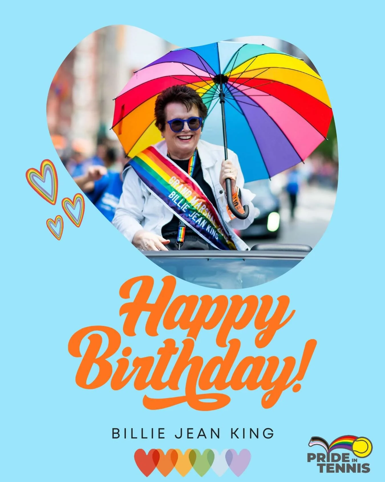 🌈Happy birthday 🎂 Cheers to Billie Jean King  @billiejeanking - a champion for tennis, equality, and LGBTQ+ pride. 

Thank you for changing the game.💪

#PrideInTennis #InclusionMatters #happybirthday