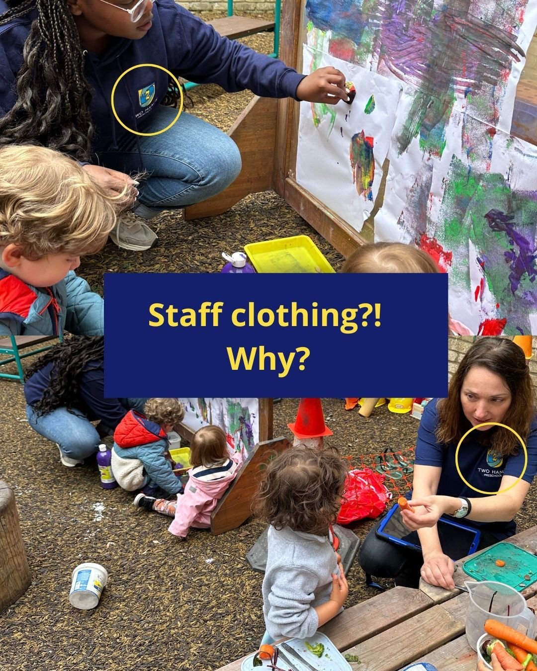 Because they asked for it!

We have Two Hands hoodies and t-shirts for staff - but it's not a uniform and it's certainly not compulsory. 

So why do they want it? 

Here's are some clues:
🎨 🤧 🦠 🧻 🧑&zwj;🎨 

Getting messy comes with the job descr
