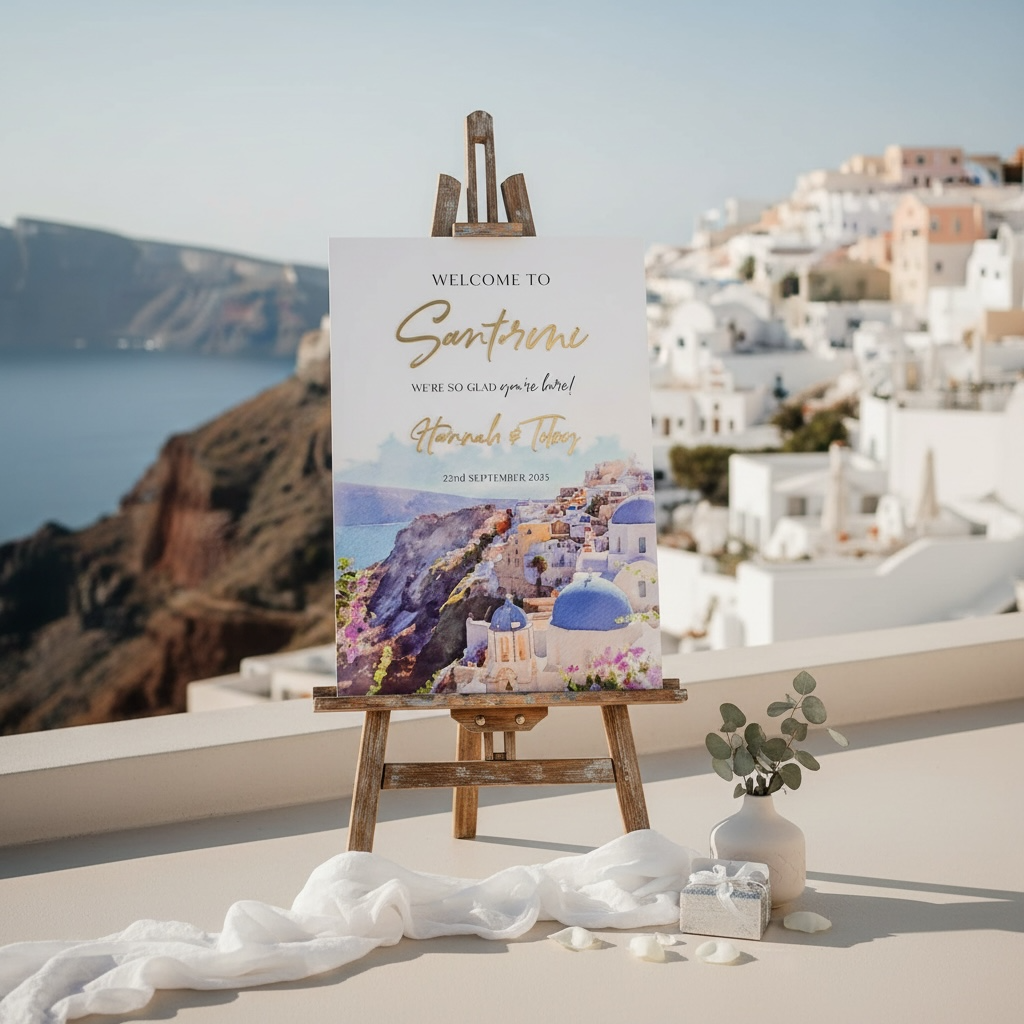 ' Watercolour Destination' Wedding Welcome Sign -  Rectangle
