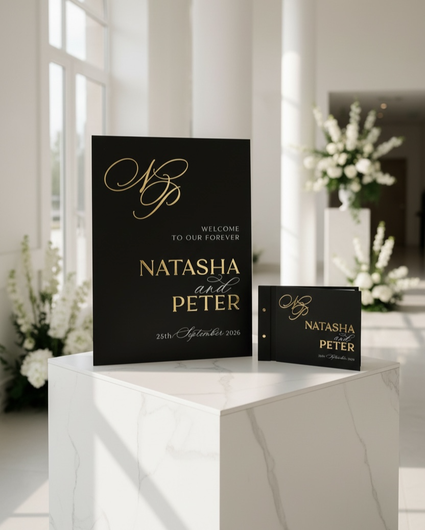 'Duo' Monogram Wedding Welcome Sign + Guestbook
