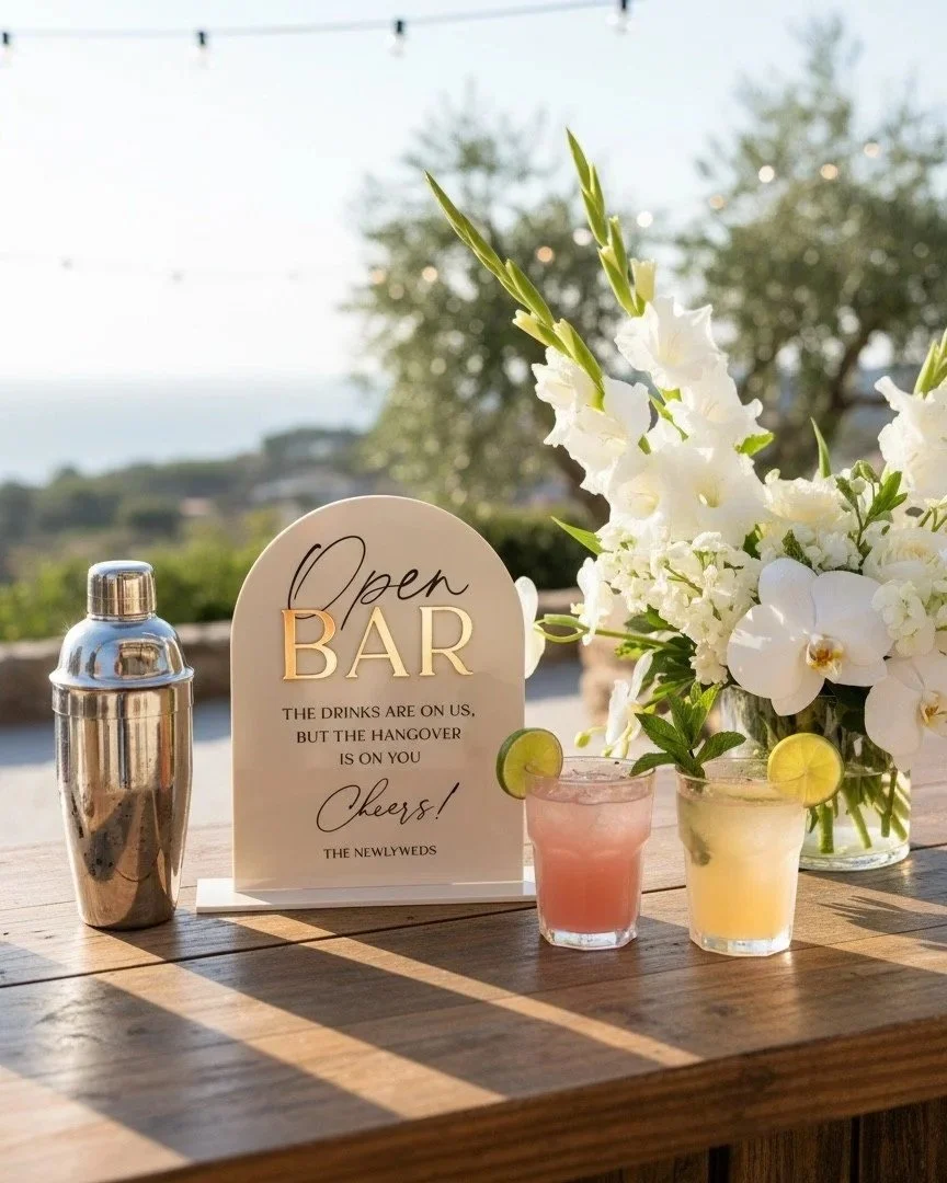 'Open Bar' Sign, Drinks are on us, the hangover is on you!