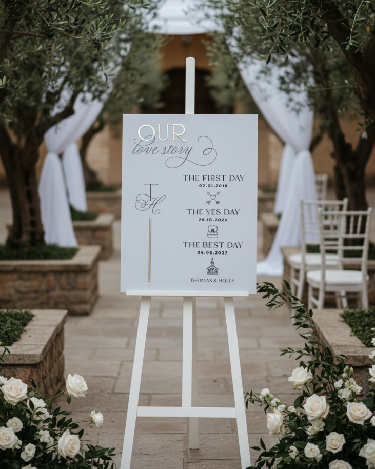 'Our Love Story' Acrylic Wedding Welcome Sign - Rectangle