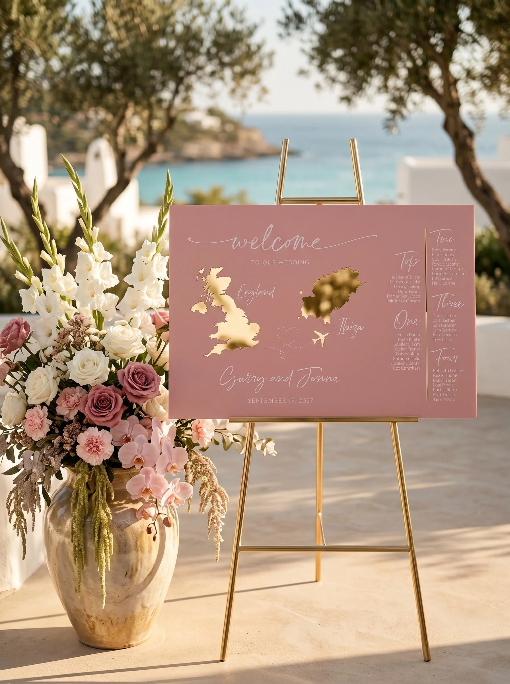 Destination Wedding Themed Table Plan and Welcome Sign