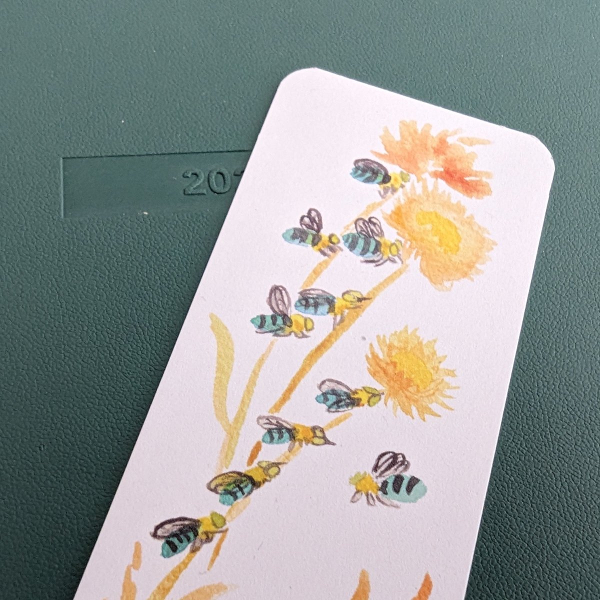 Bookmark Blue banded bees roosting-on notebook close up2.jpg
