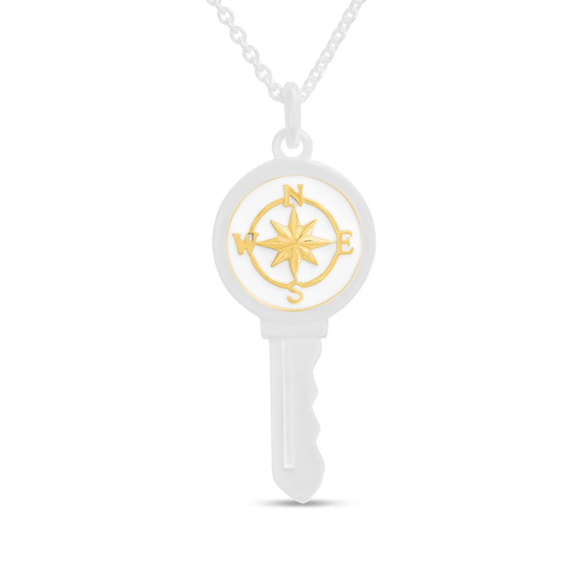 Key Necklace Compass Rose Gold