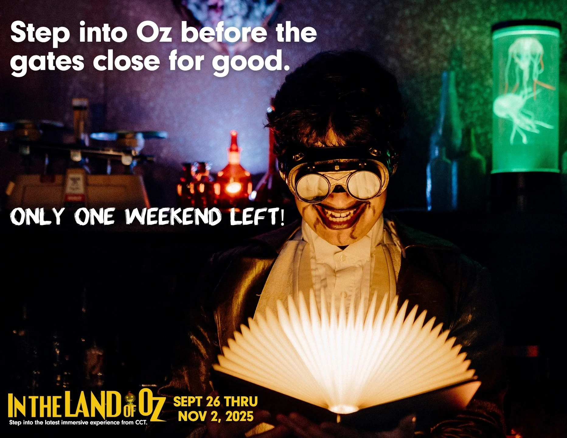 The Yellow Brick Road is almost gone… and so is your chance to experience In the Land of Oz! 🌪️
There’s only ONE weekend left to journey through this immersive adventure where you’ll walk alongside Dorothy, face the Wicked Witch,