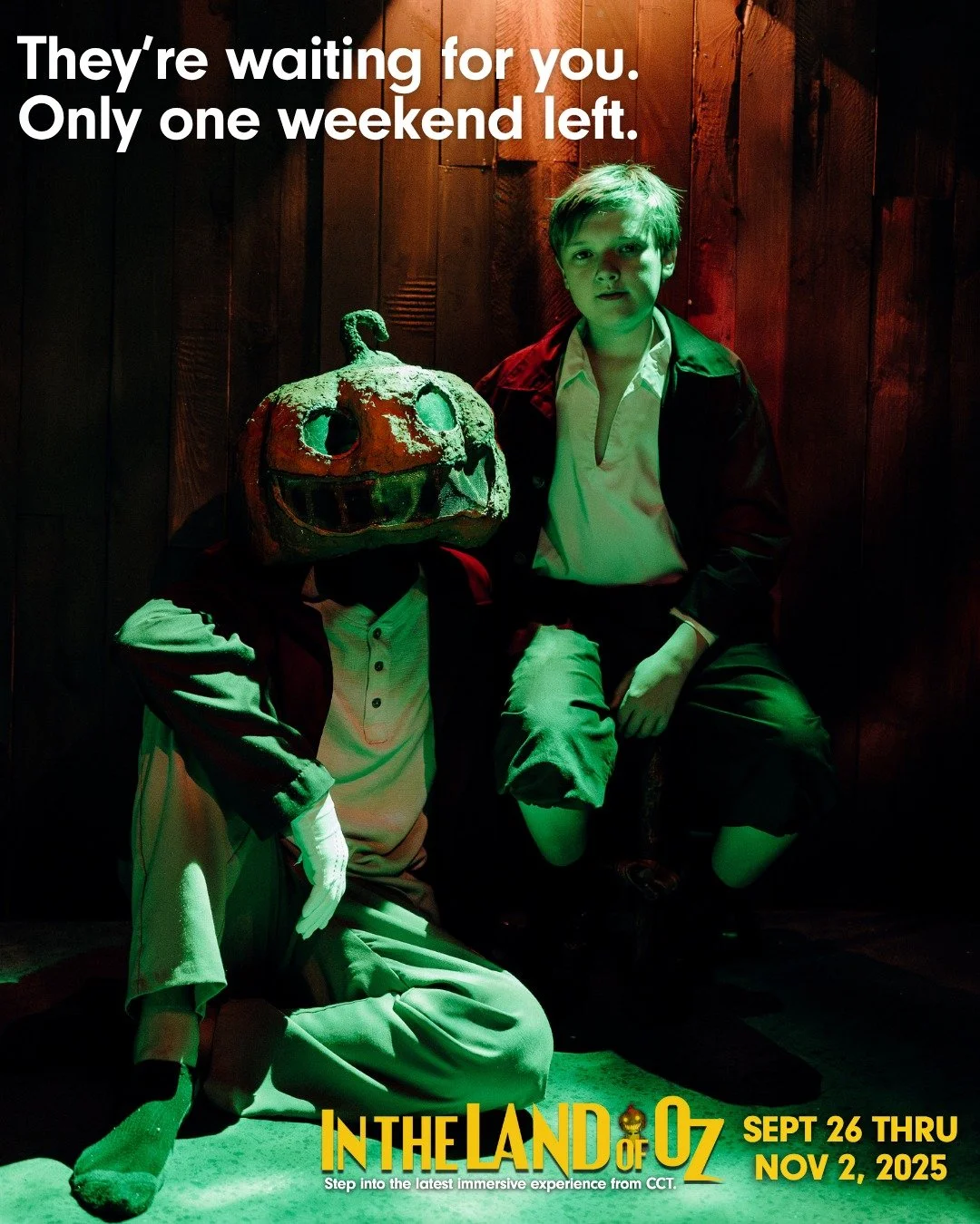 The Yellow Brick Road is almost gone… and so is your chance to experience In the Land of Oz!
There’s only ONE weekend left to journey through this immersive adventure where you’ll walk alongside Dorothy, face the Witch, and discov