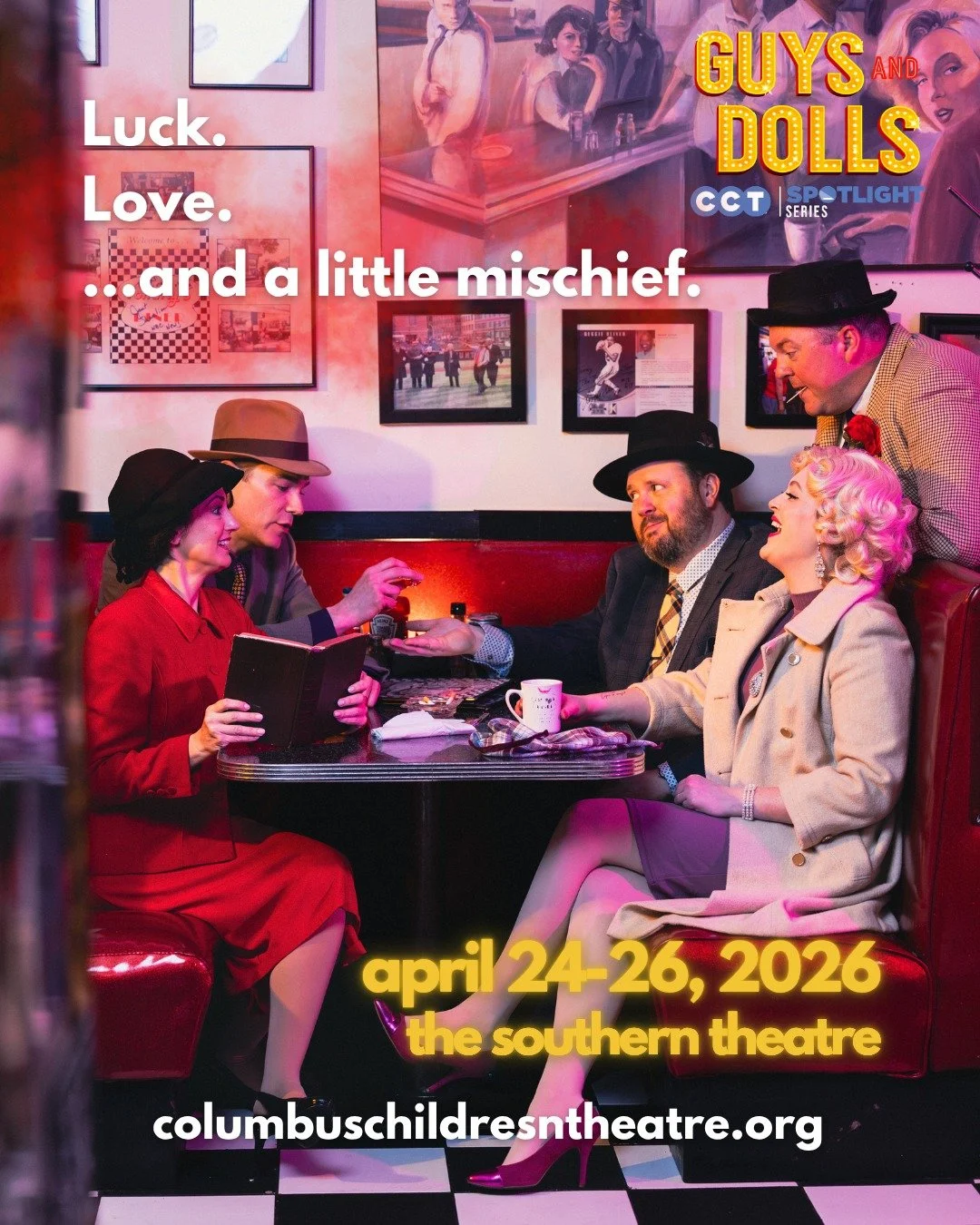 Luck be a ticket buyer tonight. 

Step into the world of high stakes, big dreams, and even bigger personalities with Guys and Dolls! From the streets of New York to the roll of the dice, this classic musical is packed with show-stopping numbers, unfo