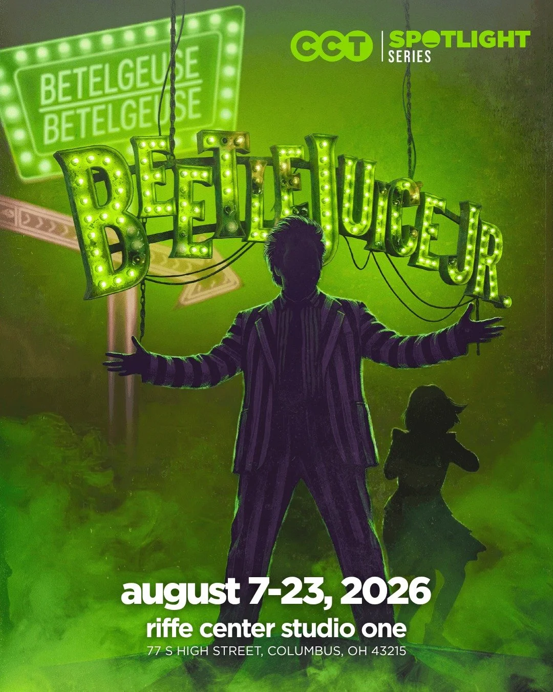 IT&rsquo;S SHOWTIME!

BEETLEJUICE JR. opens CCT&rsquo;s 26&ndash;27 Season as part of the Spotlight Series.

He&rsquo;s loud. He&rsquo;s weird. He&rsquo;s wildly unqualified to help. And we invited him anyway!

This delightfully deranged musical unle