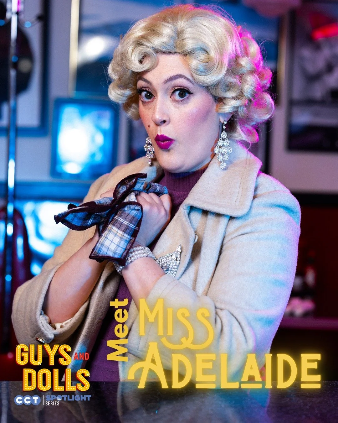 🤧🤧🤧

Meet Mallory Wolfe as Miss Adelaide in CCT&rsquo;s Spotlight Series production of Guys and Dolls. The longtime Hot Box headliner with a heart of gold (and a fianc&eacute; who just won&rsquo;t set a date), Adelaide has been engaged for 14 year