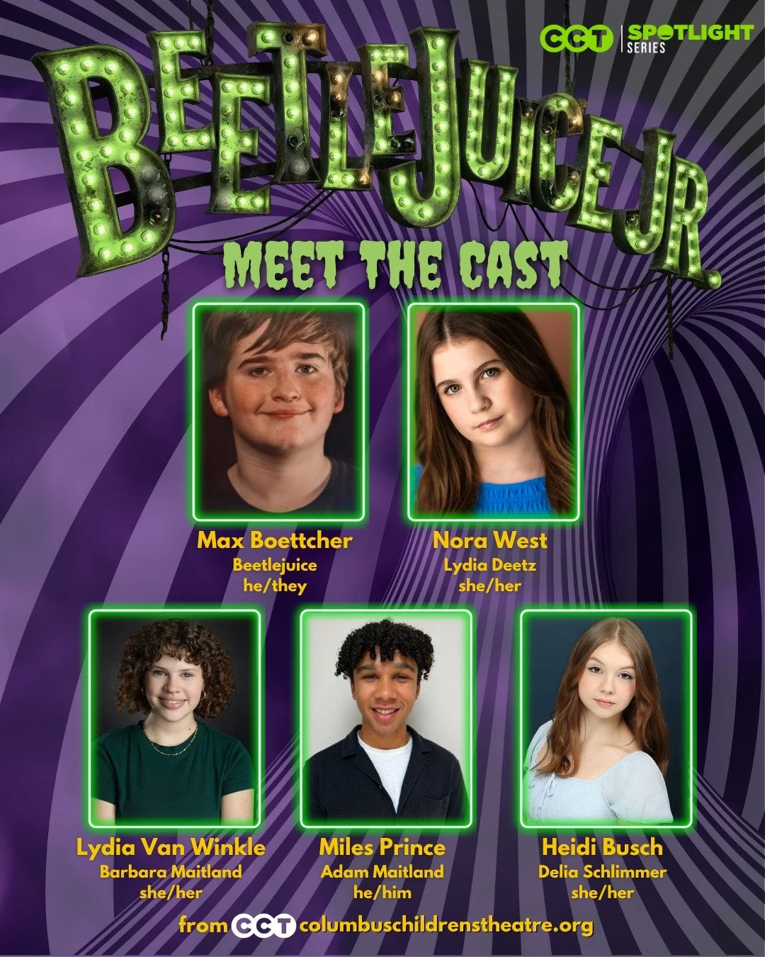 🪲💚 IT'S SHOWTIME! 💚🪲

The cast of Beetlejuice Jr. has officially been summoned from the Netherworld, and we can't wait for you to meet them! 👻

Get ready for strange and unusual fun when Beetlejuice Jr., directed by Carmel Avegnon-Sanders, takes