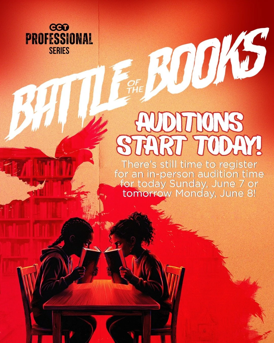 ⚔️📚 Your next chapter starts here!

Battle of the Books auditions begin today, and we can't wait to see the incredible storytellers who will bring this production to life. 

Sign up for your in-person audition slot for June 7 or 8 and get ready to t