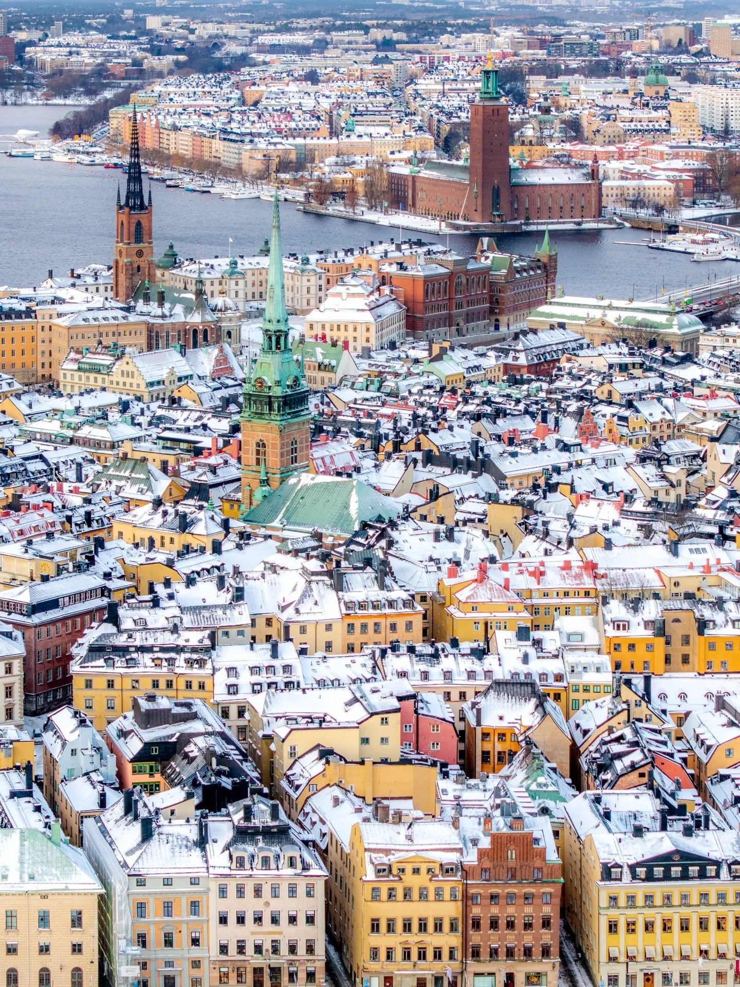 Snow-covered rooftops of Stockholm ❄️.

There is really something magical about the contrast of the colorful buildings and the white snow in wintery Stockholm 🤩.

Have you ever visited Sweden&rsquo;s capital in winter?
