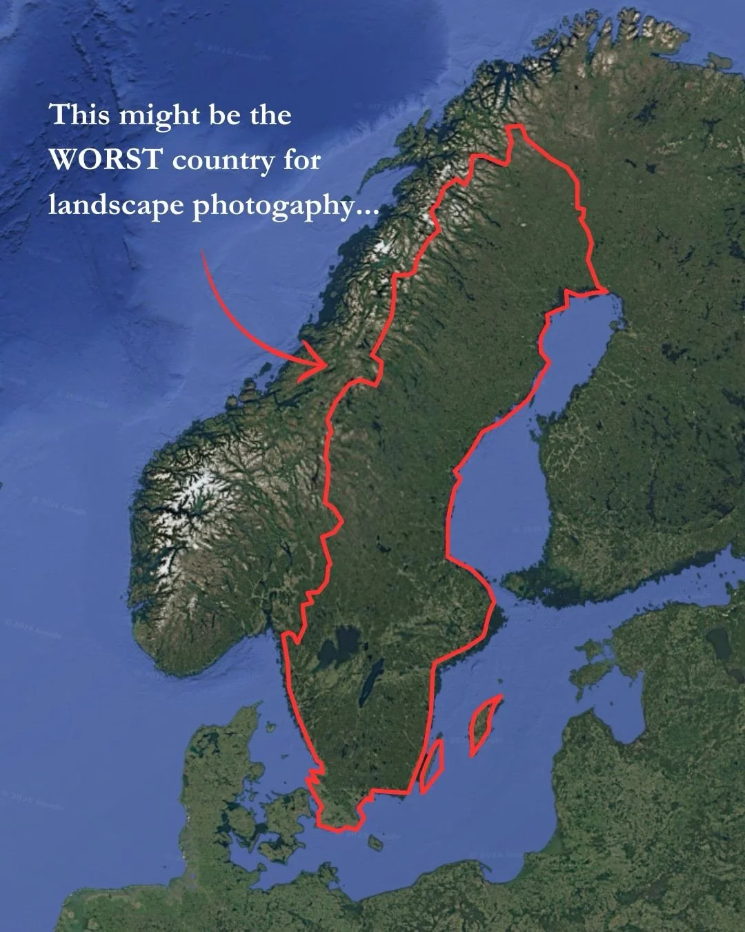 I think it&rsquo;s time we finally talk about how terrible Sweden is for landscape photography&hellip; 🇸🇪😅

No mountains. No waterfalls. Endless boring forests. Winters that are way too dark. And don&rsquo;t even get me started on all those little